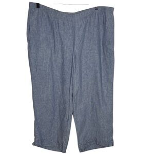 J. Jill Love Linen Blue Wide Leg Cropped Pants Women Size L